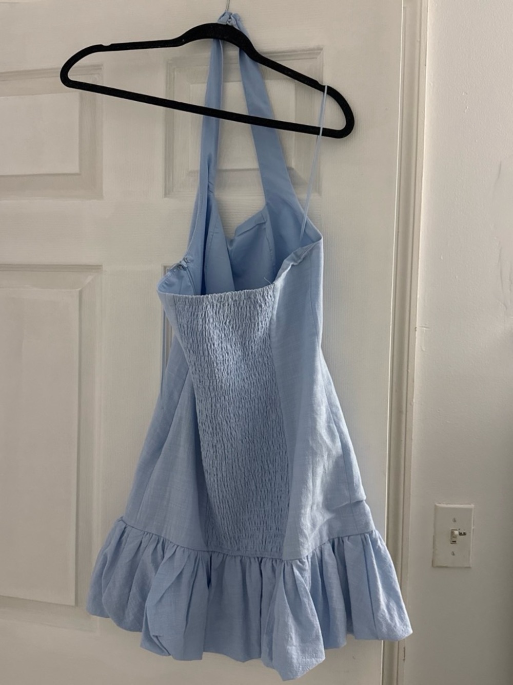 MARBLE Light Blue Halter Button-Front Ruffle Dress - Picture 2 of 3